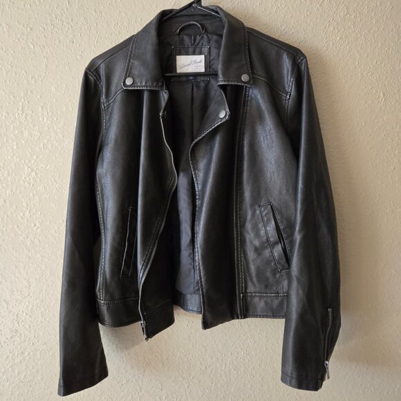 Unisex- Faux Leather Biker Jacket with Welt Pockets - Picture 1 of 3